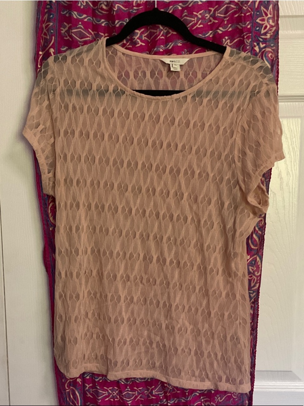 RW&CO. Sheer Textured Short Sleeve Top in Blush Pink